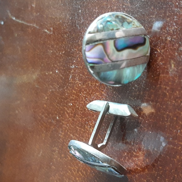 Mexican sterling silver abalone cuff links - Picture 2 of 3